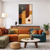 لوحة جدارية تجريدية مودرن منحنيات بنية وهلال 80x12...