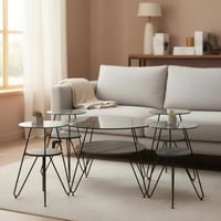 طقم طاوله دورين خشب الون رمادي غامق سطح زجاج شفاف...