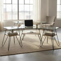 طقم طاوله دورين خشب لون خشبي سطح زجاج شفاف مع 4خدم