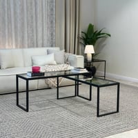 طقم طاولات ضيافة شكل مستطيل حديد اسود زجاج شفاف 2...