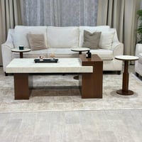 طقم طاولة ضيافة قاعدة خشب بني سطح بديل الرخام مع 6...