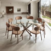 طاولة طعام زجاج دائري 8 كراسي لون بني