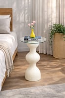 طاولة جانبية زجاج وقاعدة رخام أبيض 35x35x60 سم