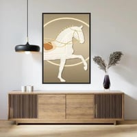 لوحة جدارية خيل أبيض مودرن بخلفية بيج 80x120 سم