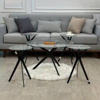 طقم طاولات ضيافة زجاج شفاف بهيكل حديد أسود