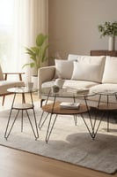 طقم طاوله دورين خشب الون بني غامق سطح زجاج شفاف مع...