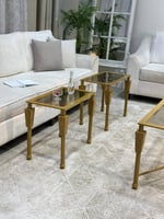 طقم طاولات ضيافة 5 قطع زجاج بني مستطيل وهيكل حديد...