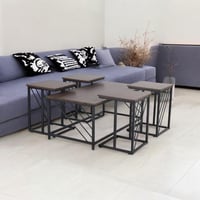 طقم طاولات ضيافة 5 قطع خشب بني وهيكل حديد بنمط خطو...