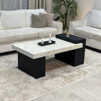 طقم طاولة ضيافة قاعدة خشب أسود سطح بديل الرخام مع...