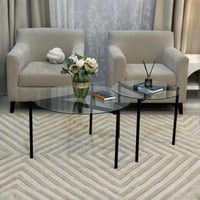 طقم طاولتين ضيافة حديد أسود بسطح زجاج شفاف