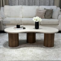 طقم طاولة سطح خشبي قاعدة بني مع 2 طاولات خدمة - بت...