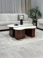 طقم طاولة خشب بني بسطح بديل رخام – تصميم فاخر وأني...