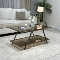 طاولة ضيافة دورين لون نحاسي سطح زجاج بني شفاف مع 4...