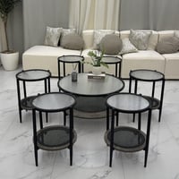 طقم طاولات 7 قطع زجاج وهيكل أسود رمادي دورين