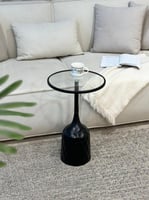 طاولة خدمة معدن أسود سطح زجاج شفاف 35x35x56 سم