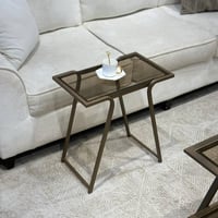 طاولة ضيافة دورين لون نحاسي سطح زجاج بني شفاف مع 4...