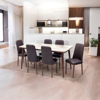 طاولة طعام رخام 6 كرسي لون بني غامق مطرز