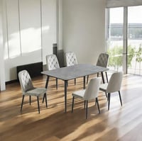 طاولة طعام سيراميك لون رمادي مع 6 كراسي
