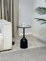 طاولة خدمة معدن أسود سطح زجاج شفاف 35x35x56 سم