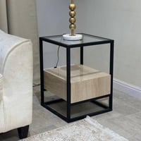 طاولة خدمة دورين سطح زجاج شفاف مع خشب بديل رخام