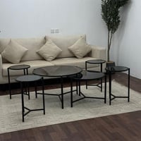 طقم طاولتين ضيافة متداخلة حديد أسود سطح زجاج أسود...