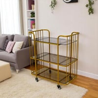 عربية تقديم 3 دور حديد ذهبي سطح زجاج بني شفاف