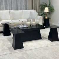 طقم طاولة ضيافة كنب خشب أسود سطح زجاج مرايا مع 4 ط...