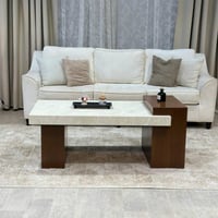 طقم طاولة ضيافة قاعدة خشب بني سطح بديل الرخام مع 6...