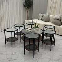 طقم طاولات ضيافة دورين خشب بني سطح زجاج شفاف مع 6...