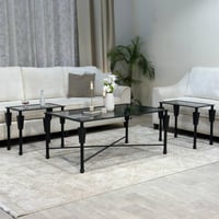 طقم طاولات ضيافة 5 قطع زجاج أسود وهيكل حديد أسود ك...