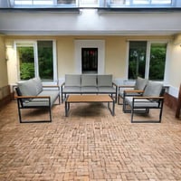 طقم جلسة كنب خارجية 7 أشخاص قماش لون رمادي فاتح