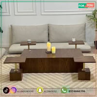 طقم طاولات ضيافة أرضي 5 قطع خشب بني وقواعد مربعة ذ...