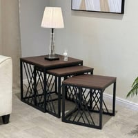 طقم طاولات شاي خشب بني غامق 3 قطع