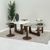 طقم طاولات ضيافة 6 قطع بديل رخام وزجاج وقاعدة خشب...