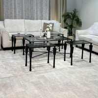 طقم طاولات ضيافة 5 قطع زجاج أسود وهيكل حديد أسود ك...