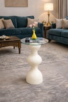 طاولة جانبية زجاج وقاعدة رخام أبيض 35x35x60 سم