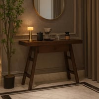 مدخل خشبي بني غامق مع درج