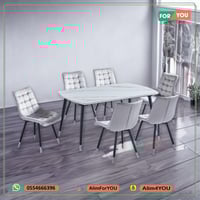 طقم طاولة سيراميك 6 كراسي رمادي