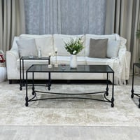 طقم طاولة تقديم مع 4 خدمة - تصميم زجاجي بإطار أسود...