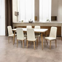 طاولة طعام رخام 6 كرسي لون بيج مطرز