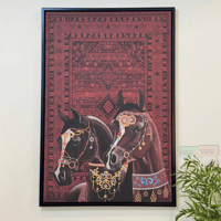 لوحة جدارية تجريدية مودرن أصالة الخيول بنمط شرقي 8...