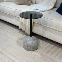 طاولة خدمة قاعدة استيل لون رمادي عمود أسود زجاج أس...