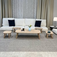 طقم طاولات ضيافة أرضي 5 قطع خشب بيج بأرجل خشبية ما...