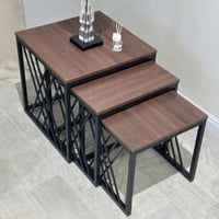 طقم طاولات شاي خشب بني غامق 3 قطع