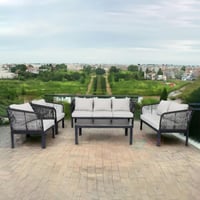 طقم جلسة خارجية 7 شخص رمادي - أسود مع طاولة ألومني...