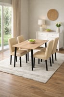 طاولة طعام مع 4 كراسي خشب بيج