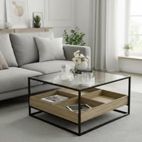 طاولة ضيافة دورين خشب مقسم سطح زجاج شفاف - بتصميم...