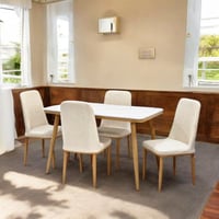 طاولة طعام رخام 4 كراسي بيج مطرز