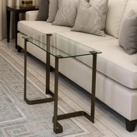 طاولة خدمة قاعدة حديد بني سطح زجاج شفاف - بتصميم ف...