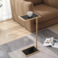 طاولة خدمة ذهبي قاعدة سطح سفلي زجاج أسود و سطح علو...